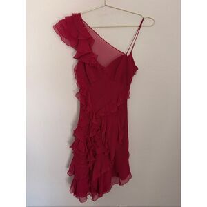 KAREN MILLEN Ruffle Detail Cocktail Dress 100% Silk Size 4 NWT